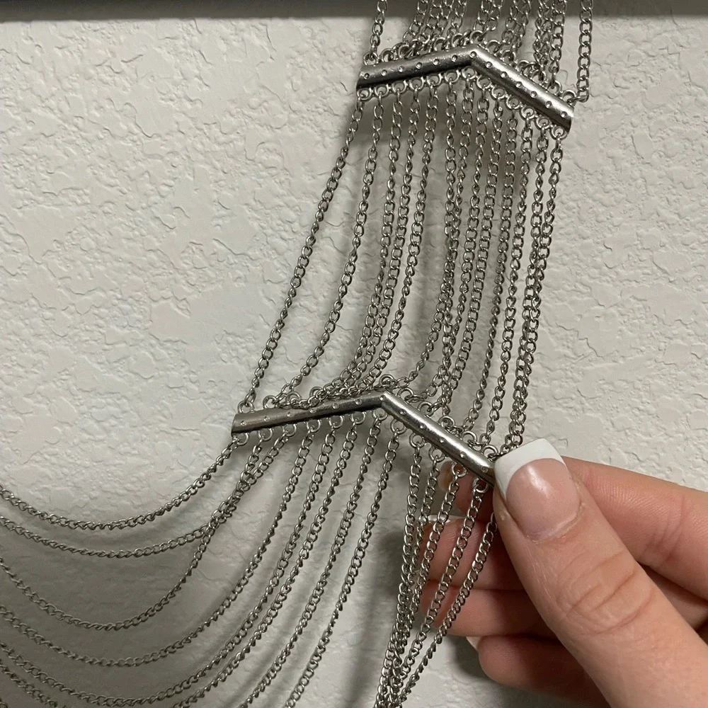 Women’s Long Silver Dangly Necklace - Picture 2 of 6